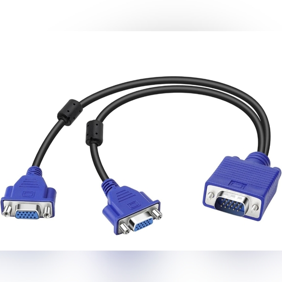 SAISN Other - SAISN Dual VGA Splitter Monitor Cable 1 Male to 2 Female Adapter Converter New.